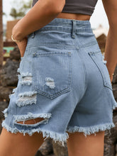 Distressed Raw Hem Denim Shorts OutfitFlow